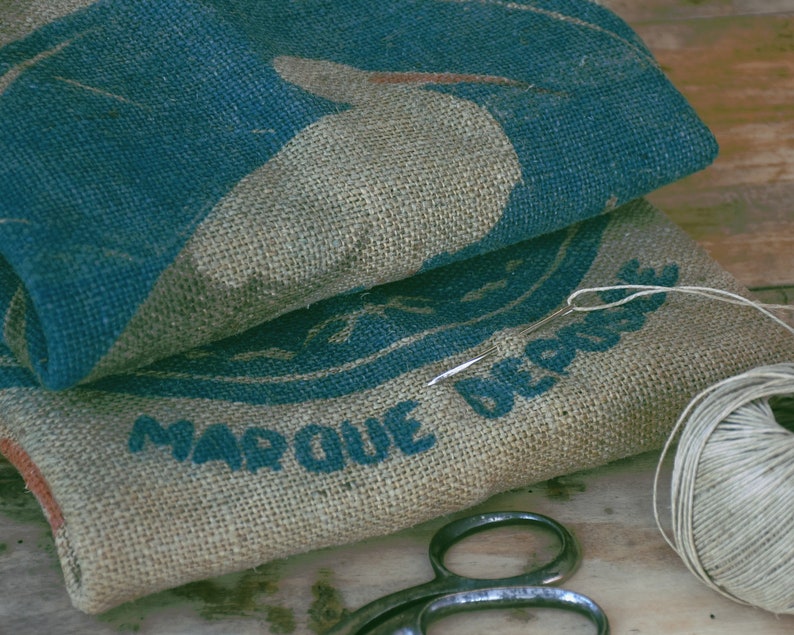Vintage grain sack with stork, Upholstery fabric, Farmhouse wall decor image 1