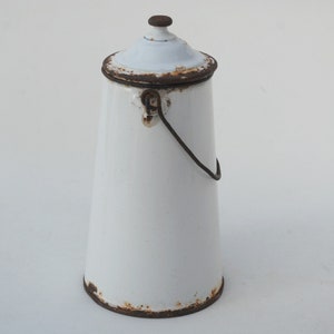 Vintage white enamel milk can, Farmhouse home decor image 5