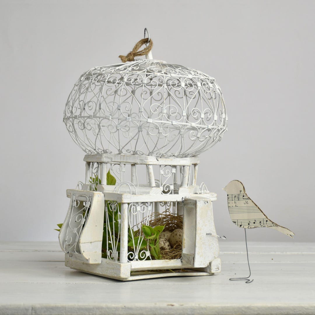 Vintage White Decorative Bird Cage Shabby Chic, Wedding, Veranda Decor ...