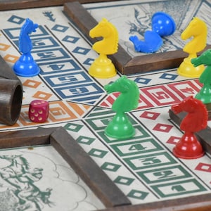 Vintage Wooden Game Board Set : Backgammon, Checkers, Goose Game