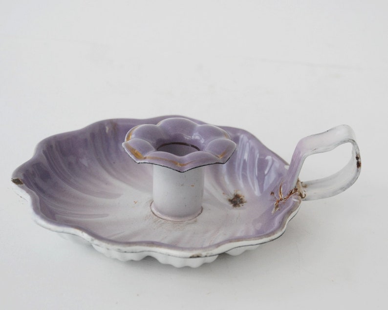 Parma mauve chamberstick Violet enamel candle holder Bedroom decor.