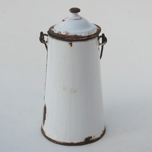 Vintage white enamel milk can, Farmhouse home decor image 4