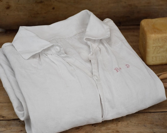 Linen Grandpa Shirt With Collar - Painter Smock - Vintage Gift 