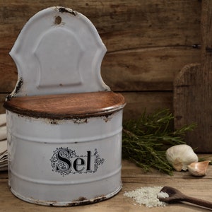 Weiß Emaille Salz Box Vintage, Küchen Wandhalterung mit Holzdeckel, Outdoor Hängeampel