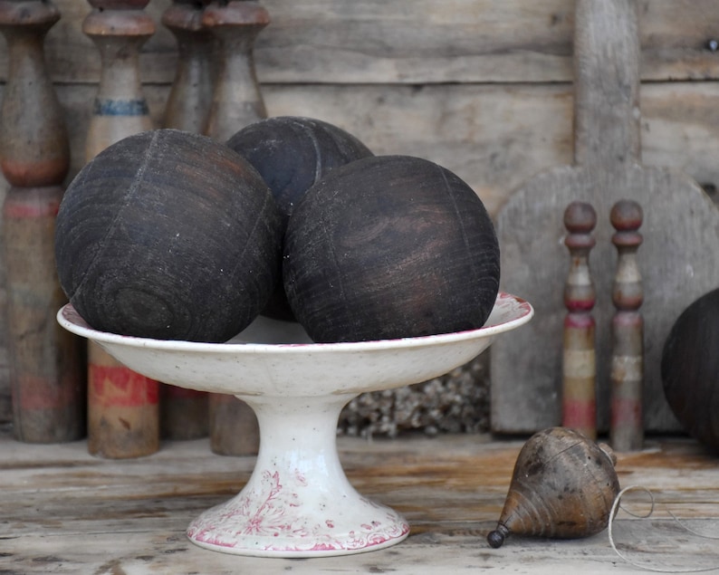 Vintage wooden balls Petanque boules Gift for men Set of three image 1