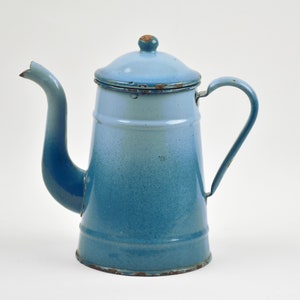 Vintage gradient blue enamel coffee pot, Turquoise boho decor image 2