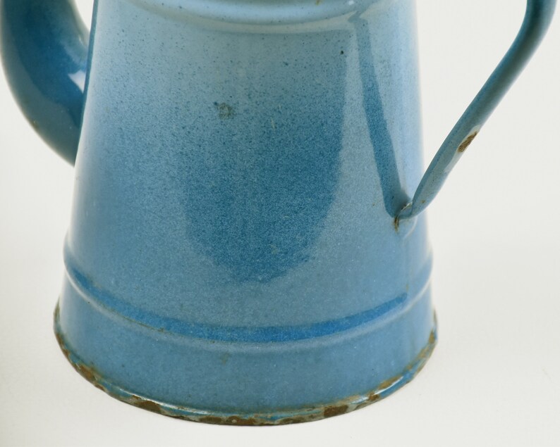 Vintage gradient blue enamel coffee pot, Turquoise boho decor image 9