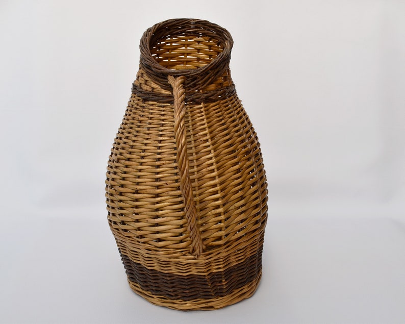 Vintage wicker basket for patio decor : Umbrella holder Large vase for branches or planter image 5