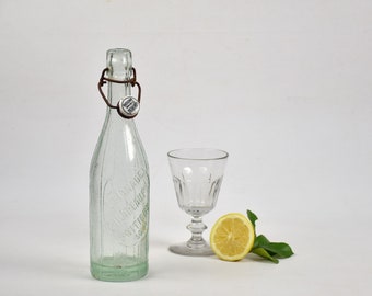 Vintage glass lemonade bottle and stopper porcelain, Vase centerpiece, Kitchen shelf decor, Barware gift, Landreau