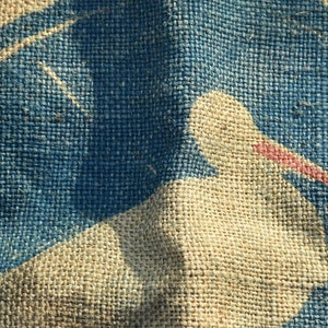 Vintage grain sack with stork, Upholstery fabric, Farmhouse wall decor image 6