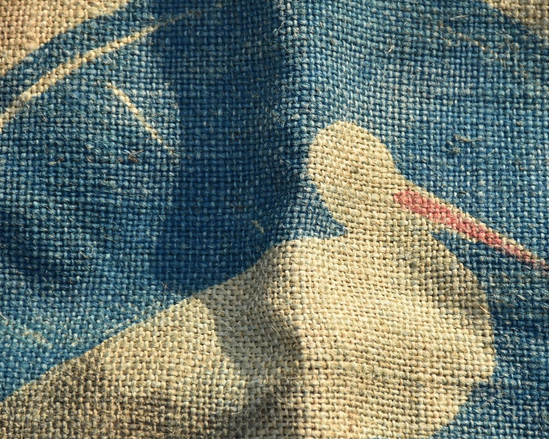 Vintage grain sack with stork, Upholstery fabric, Farmhouse wall decor image 6