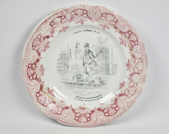 Antique talking plate collectible ceramic  Wall plate vintage  Rail trip red decor  Gift idea