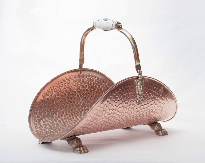 Vintage Log Holder Copper Decor Firewood Carrier Fireplace Etsy