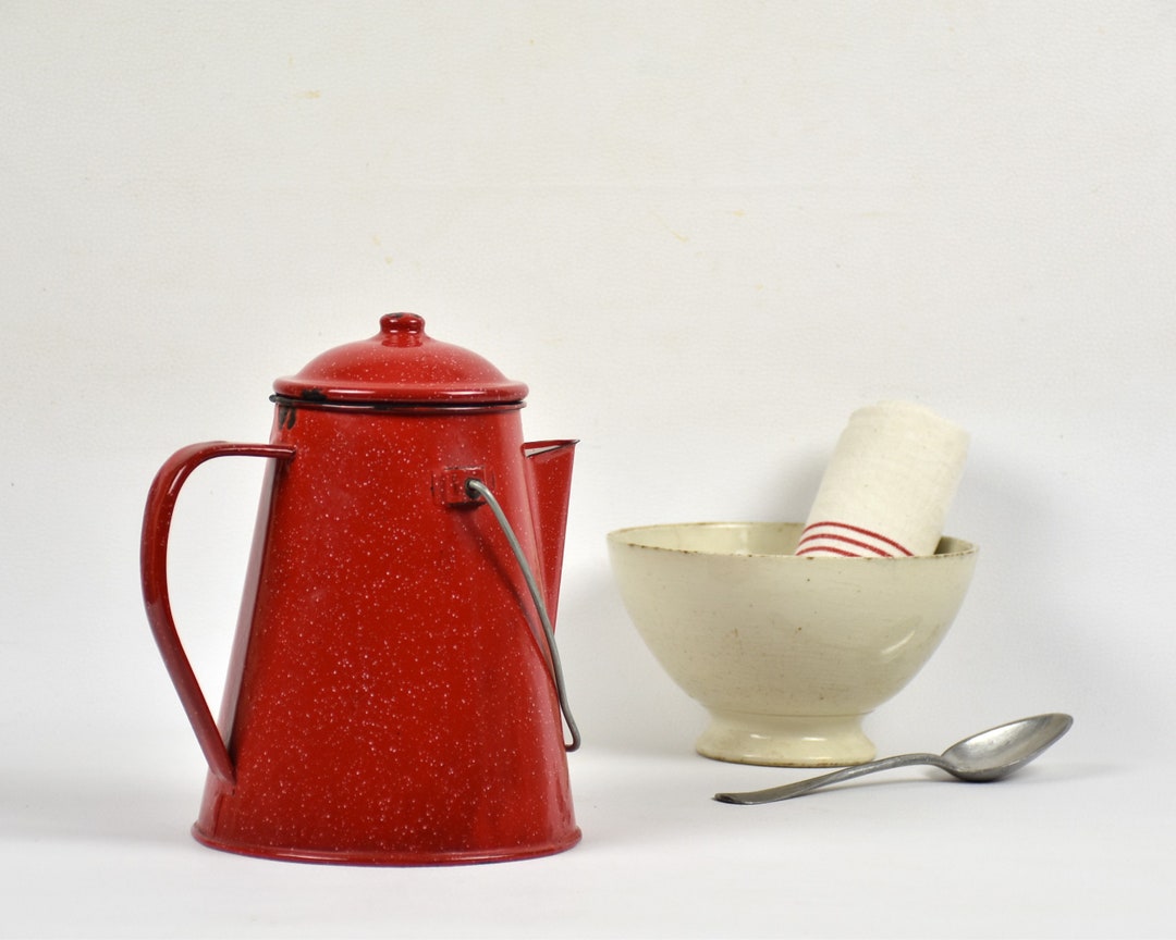Vintage Enamel Milk Can Red Graniteware Farmhouse Decor Etsy