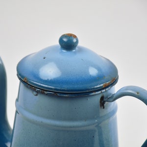 Vintage gradient blue enamel coffee pot, Turquoise boho decor image 10