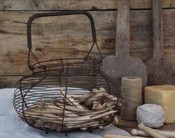 Metal Egg Basket or Salad Spinner : Farmhouse wall hanging decorative storage