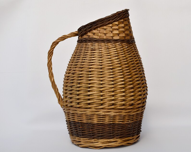 Vintage wicker basket for patio decor : Umbrella holder Large vase for branches or planter image 6