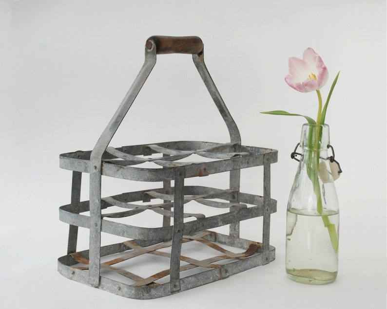 6 Wine Bottle Rack Carrier with Carrying Handle Galvanized Tin Metal