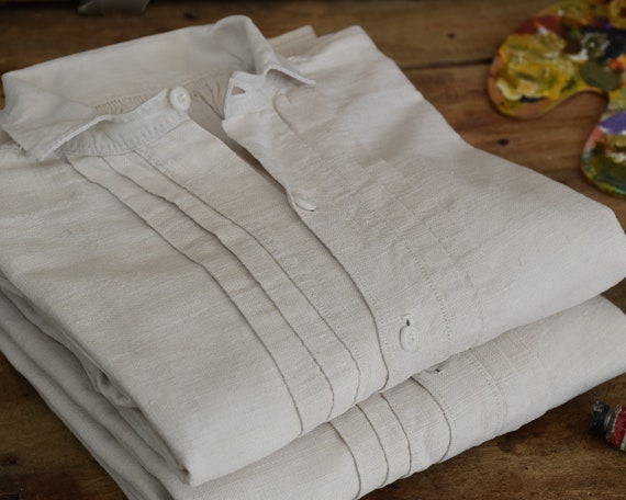 Antique linen shirt, Painter smock, Monogram HN,
