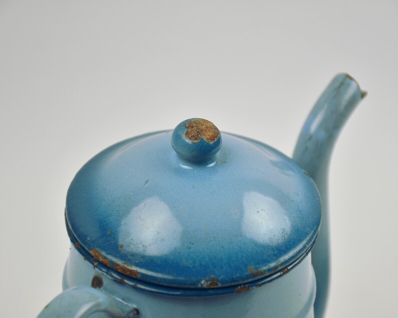 Vintage gradient blue enamel coffee pot, Turquoise boho decor image 6