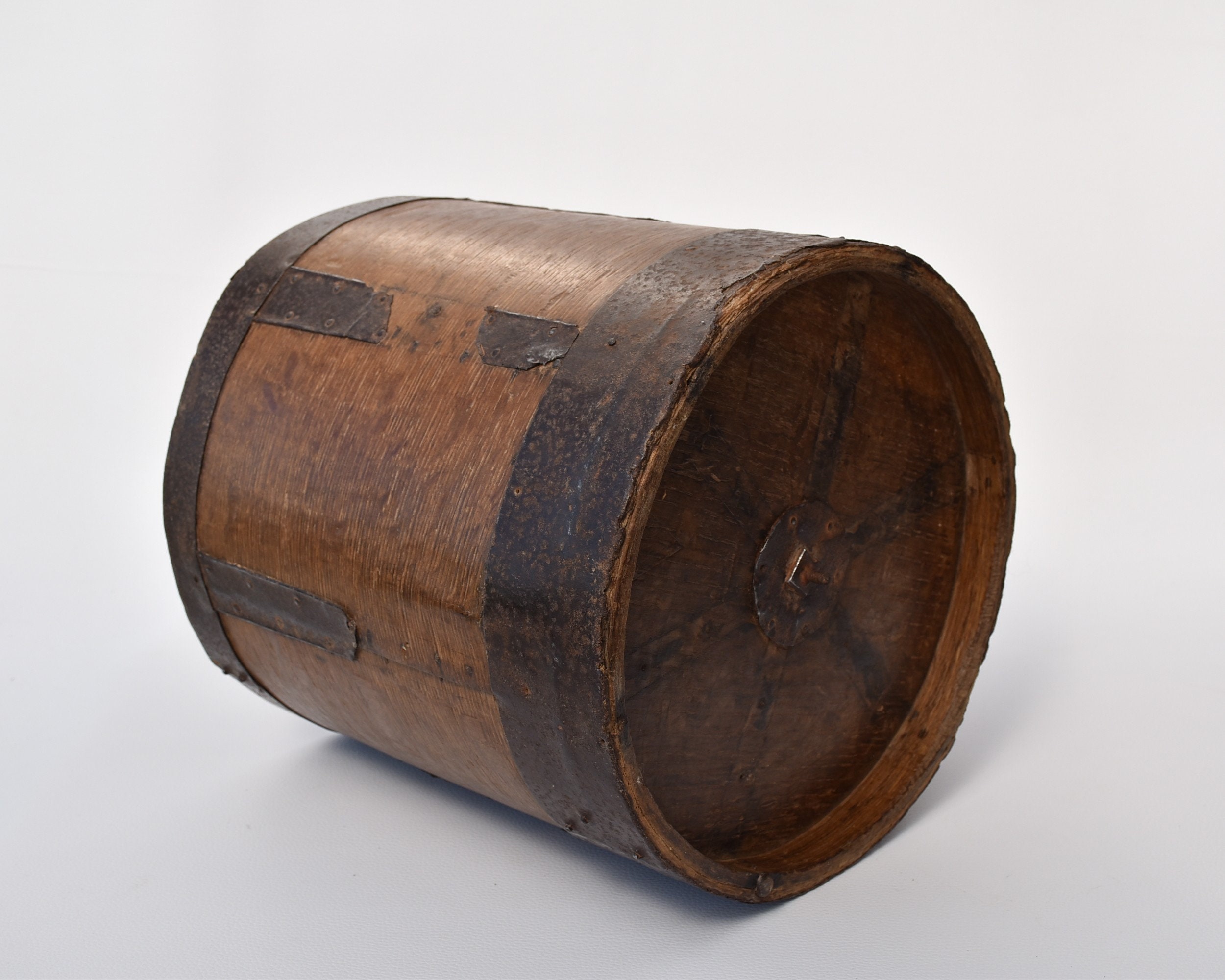 Ancienne Mesure à Grain, Seau en Bois, Deco Maison de Campagne.