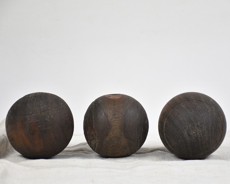 Vintage wooden balls Petanque boules Gift for men Set of three image 5