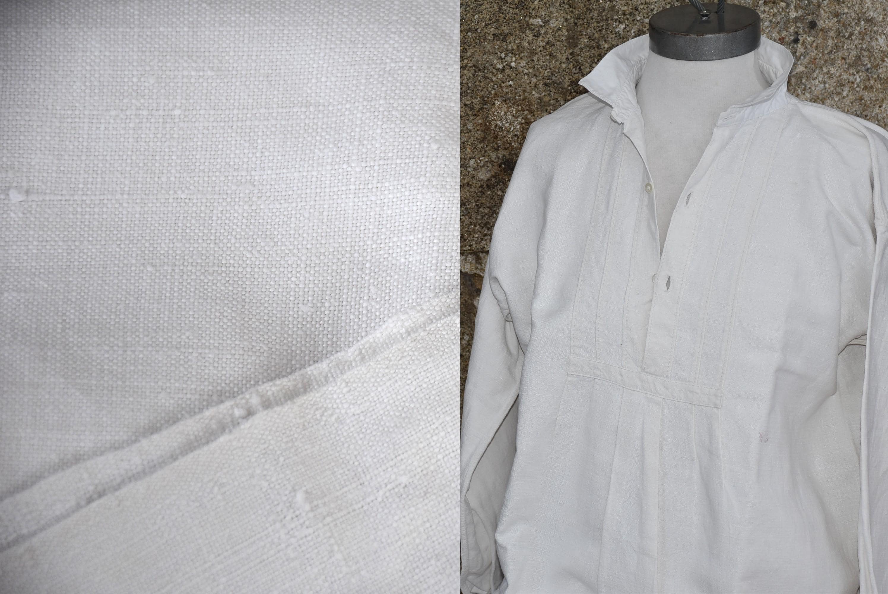 リメイク】フレンチアンティーク・リネン・スモック・シャツ フランス