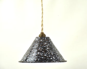 Enamel Ceiling Light Shade - Vintage Farmhouse - Industrial Pendant Lamp Grey
