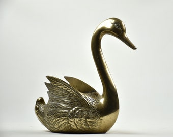 Brass swan indoor planter : Vase metal figurine for centerpiece holiday table decor - Gift idea