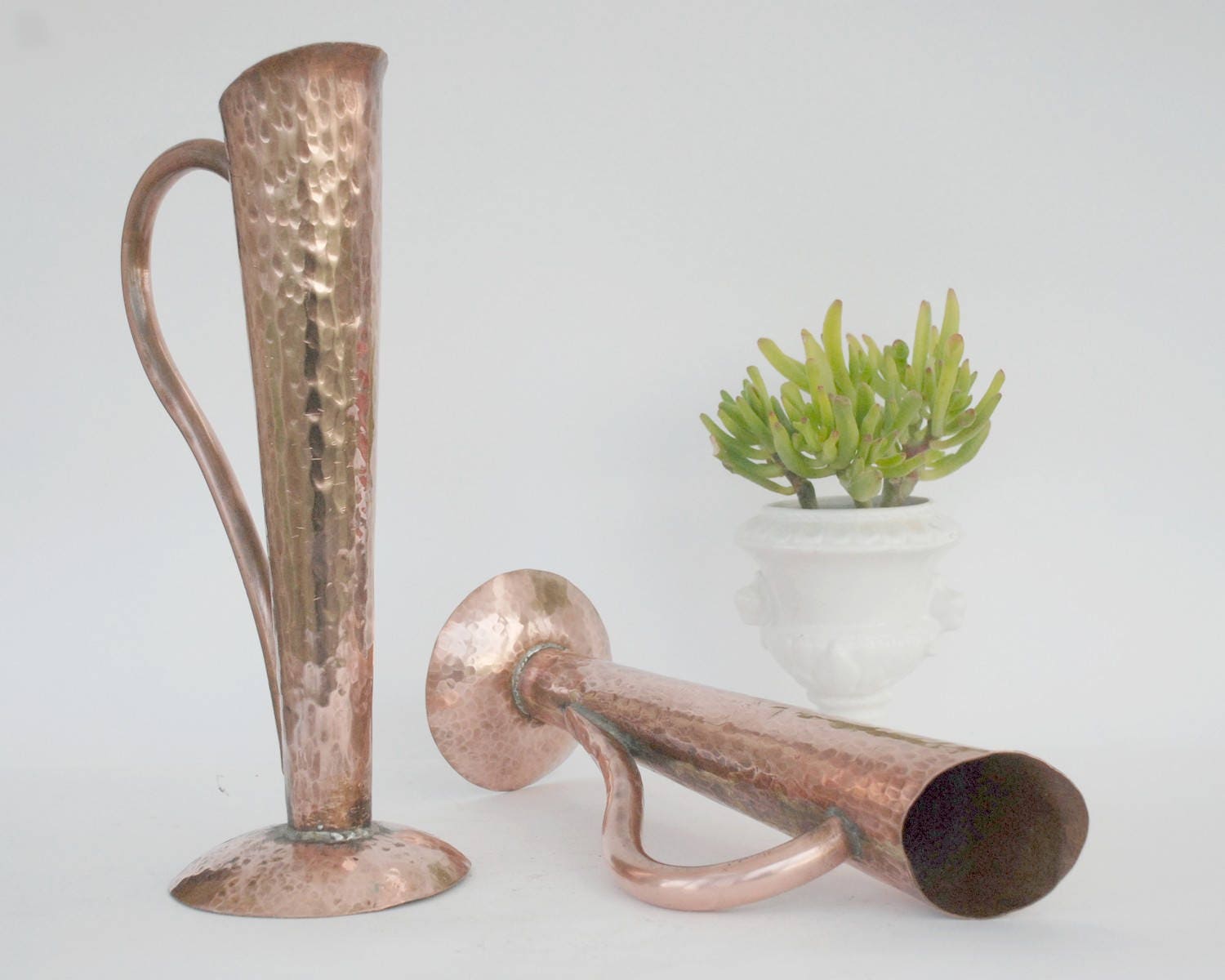 Paire de Vases en Cuivre Martelé à La Main, Vase Métal, Déco Cheminée, Centre Table, Soliflore