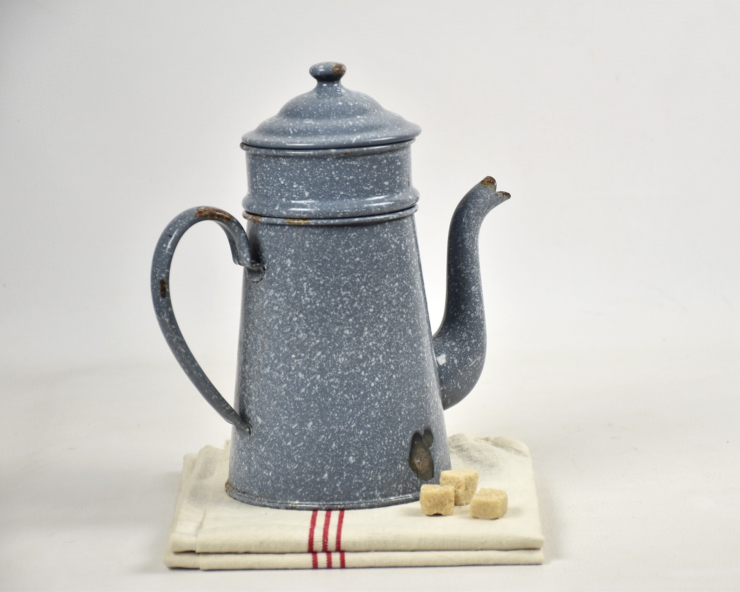 Ancienne Petite Cafetière Émaillée Gris Granité