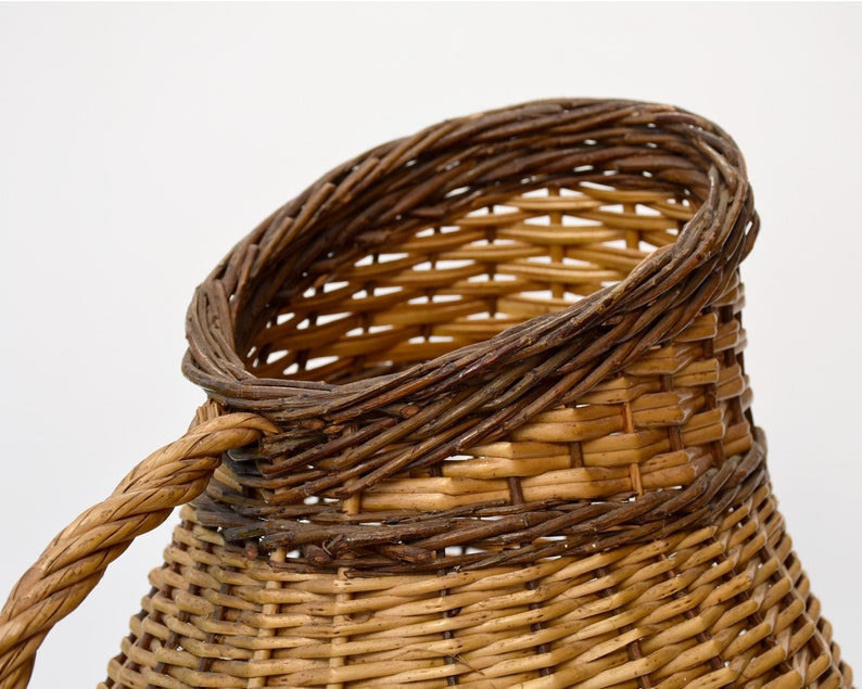 Vintage wicker basket for patio decor : Umbrella holder Large vase for branches or planter image 1