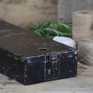 Vintage Black Metal Tool Box : Industrial Storage, Handyman Gift