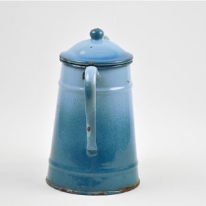 Vintage gradient blue enamel coffee pot, Turquoise boho decor image 3