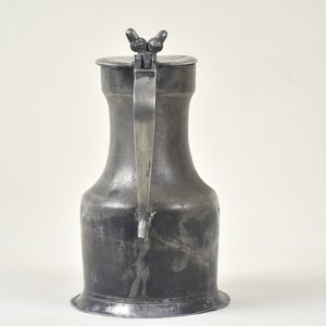 Vintage pewter pitcher with lid for home decor : Ornament for painter Spouted pot with acorn pattern image 5