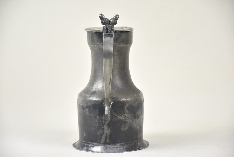 Vintage pewter pitcher with lid for home decor : Ornament for painter Spouted pot with acorn pattern image 5