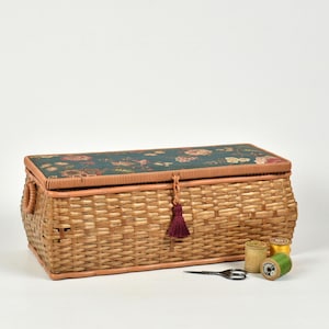 Costurero de mimbre con tapa - Cesta de almacenaje vintage francesa - Organización y decoración del hogar - Regalo de costurera - Para niña