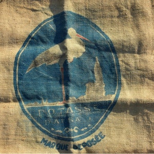 Vintage grain sack with stork, Upholstery fabric, Farmhouse wall decor image 5