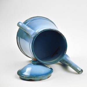 Vintage gradient blue enamel coffee pot, Turquoise boho decor image 7