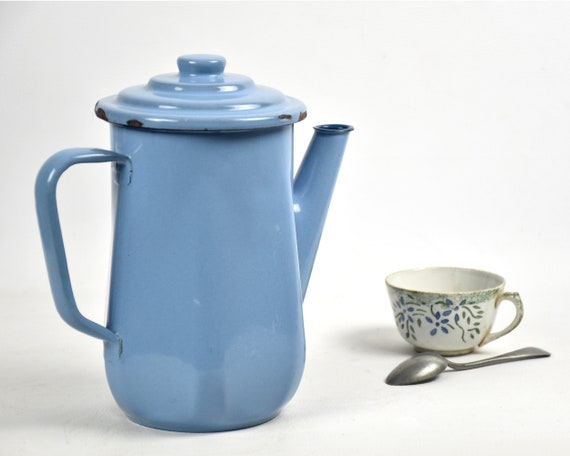 Vintage Blue Enamel Coffee Pot Metal 