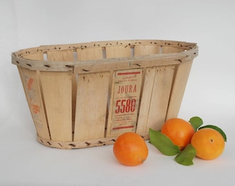 Vintage wooden fruit crate with label, Wood basket