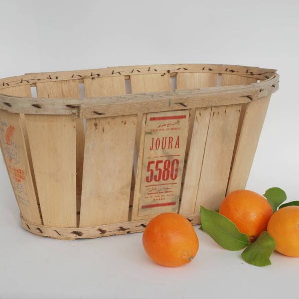Vintage wooden fruit crate with label, Wood basket