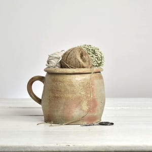 Vintage stoneware confit pot - Rustic crock planter, Kitchen utensil holder and vase pottery