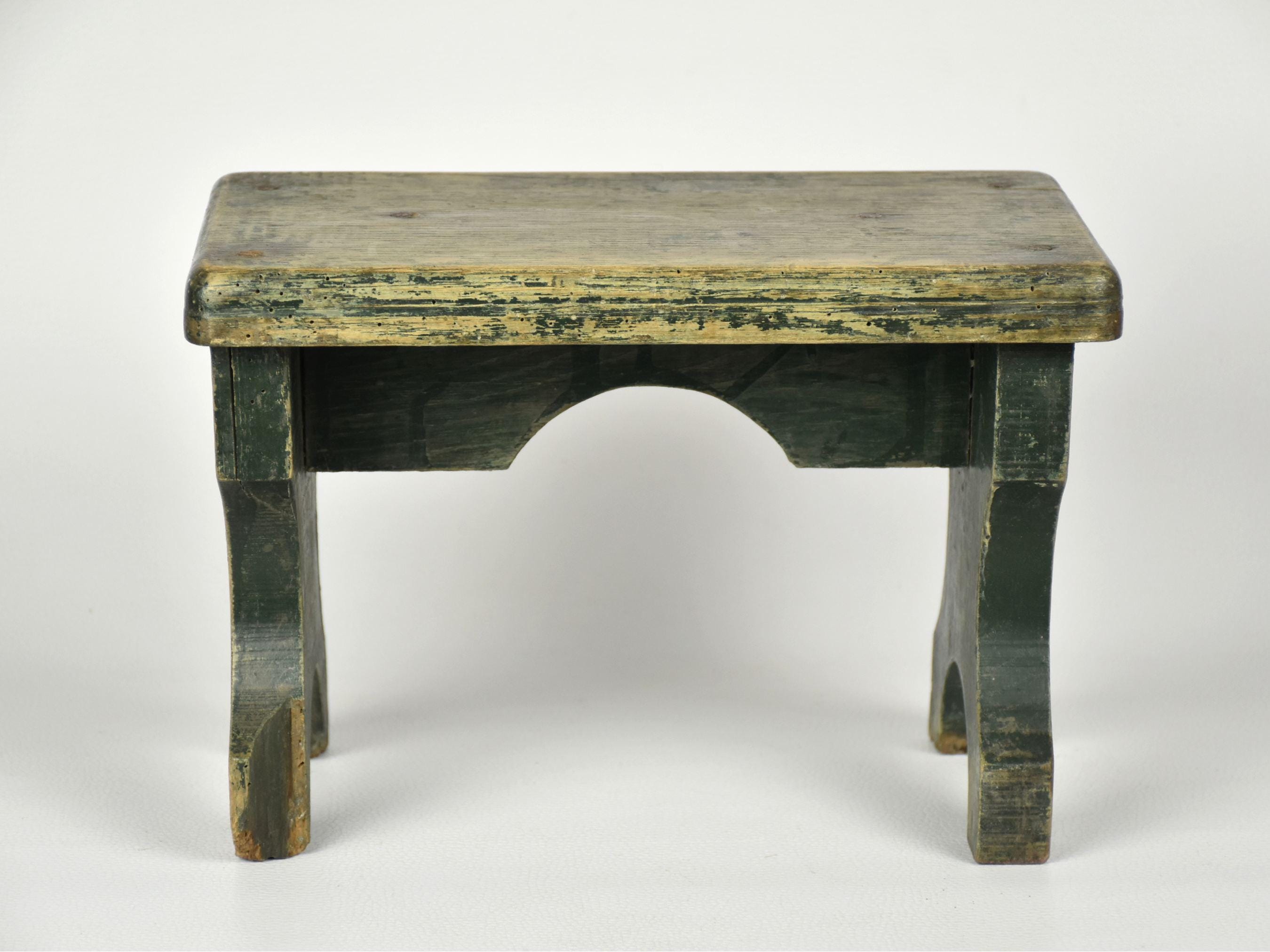 Vintage Dark Green Wooden Stool – Rustic French Farmhouse Plant Stand ...