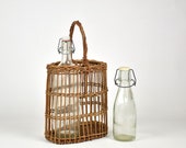 Wicker wine bottle holder basket - Decorative storage Vintage barware accessory French country decor