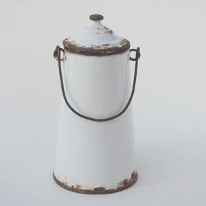 Vintage white enamel milk can, Farmhouse home decor image 2