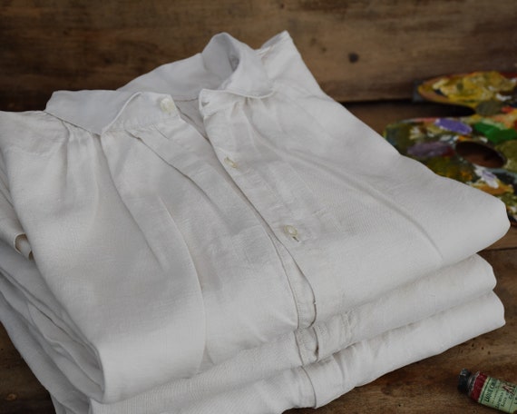 French linen smock for artist, Painter clothing, L