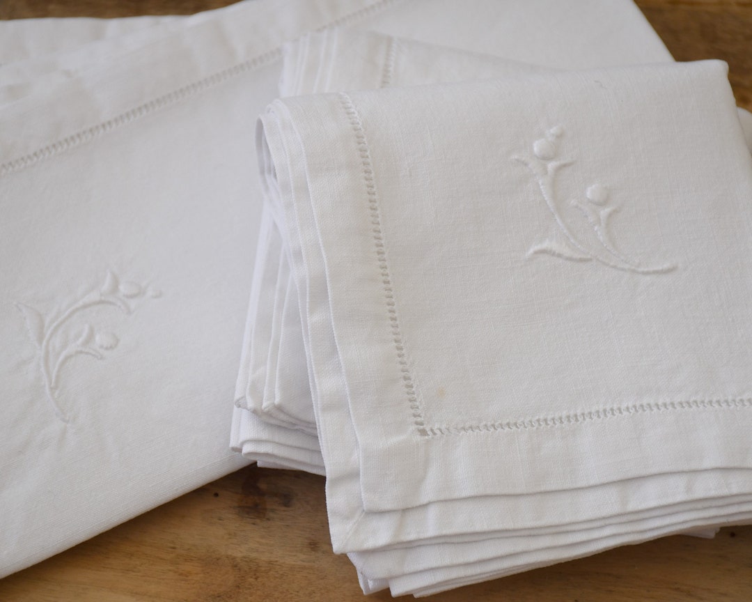 White Embroidered Napkins Tablecloth Vintage for Holiday Etsy