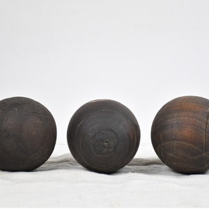 Vintage wooden balls Petanque boules Gift for men Set of three image 2