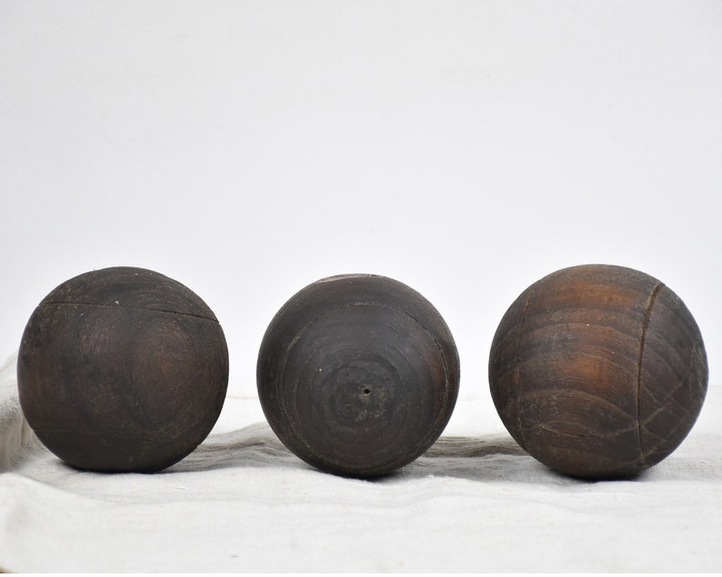 Vintage wooden balls Petanque boules Gift for men Set of three image 2